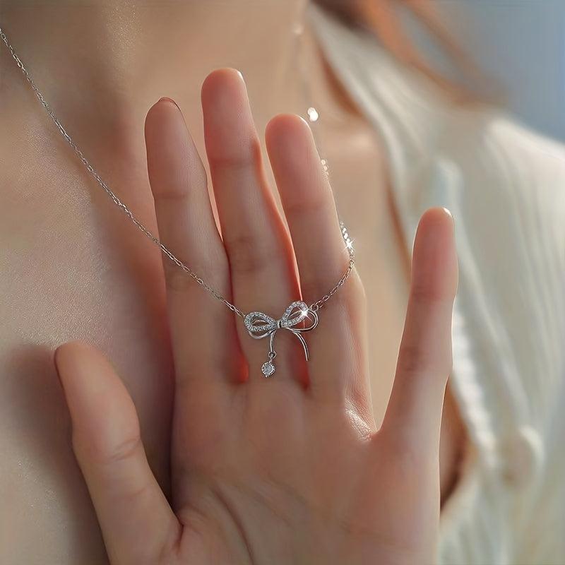 925 Sterling Silver Bow Necklace for Women