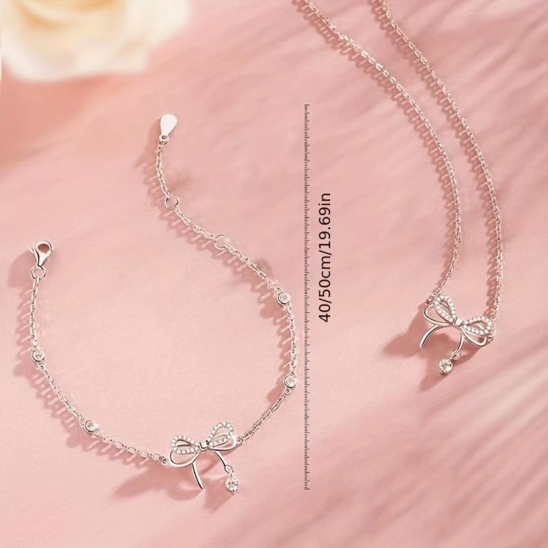 925 Sterling Silver Bow Necklace for Women