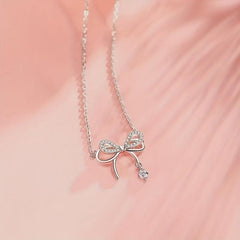 925 Sterling Silver Bow Necklace for Women