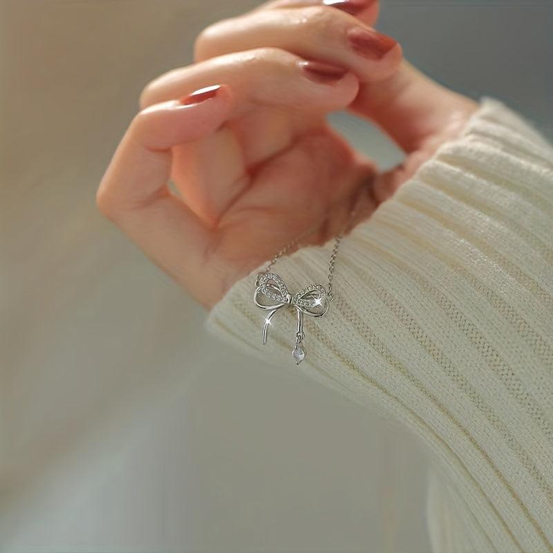925 Sterling Silver Bow Necklace for Women