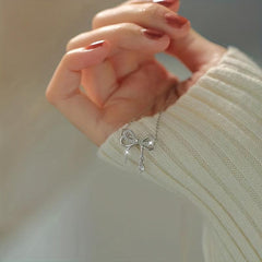 925 Sterling Silver Bow Necklace for Women