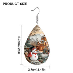 Christmas Snowman Teardrop Faux Leather Earrings