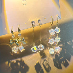 Square Bow Tassel Stud Earrings Fairy Earrings