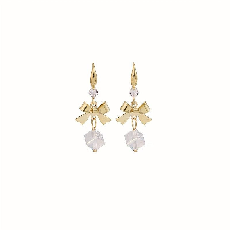 Square Bow Tassel Stud Earrings Fairy Earrings