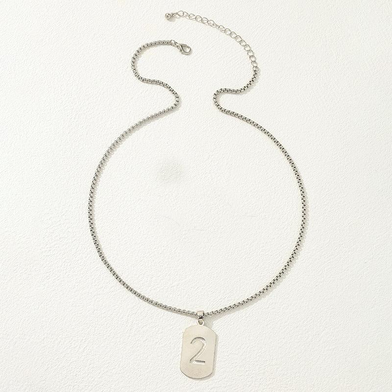 Alloy Tag Necklace Jewelry, Sense Hollow Number Pendant