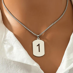 Alloy Tag Necklace Jewelry, Sense Hollow Number Pendant