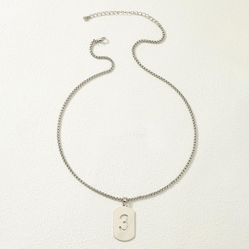 Alloy Tag Necklace Jewelry, Sense Hollow Number Pendant