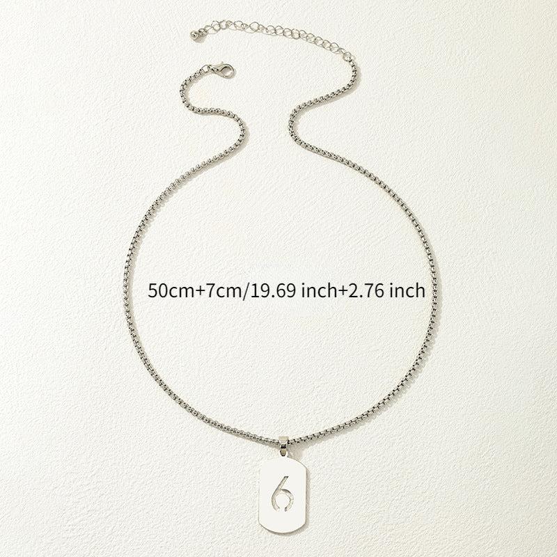 Alloy Tag Necklace Jewelry, Sense Hollow Number Pendant