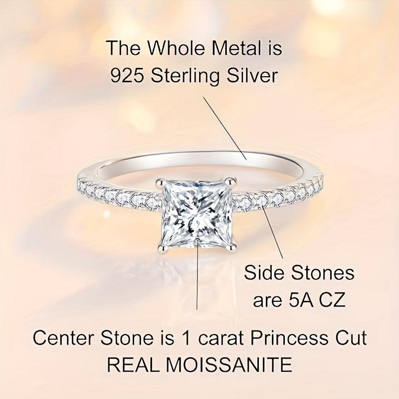 Princess Cut Moissanite Ring S925 Silver