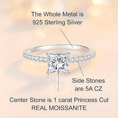 Princess Cut Moissanite Ring S925 Silver