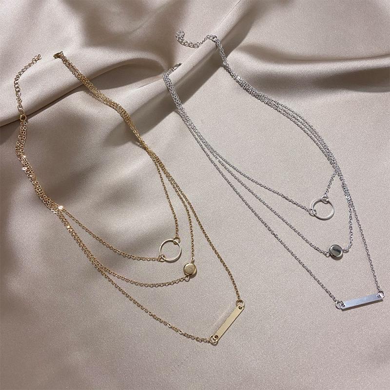 Alloy Geometric Circle Pendant Necklace - Birthday Gift