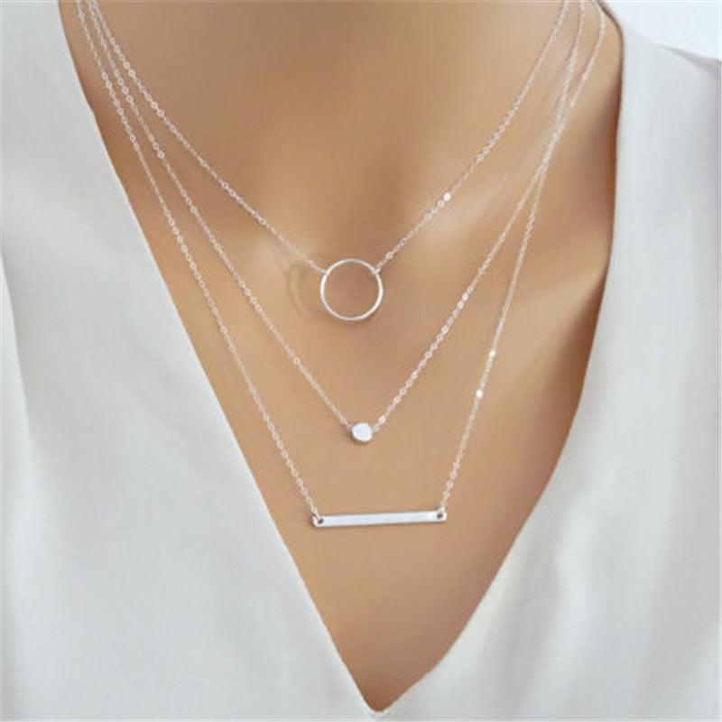 Alloy Geometric Circle Pendant Necklace - Birthday Gift