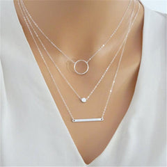 Alloy Geometric Circle Pendant Necklace - Birthday Gift