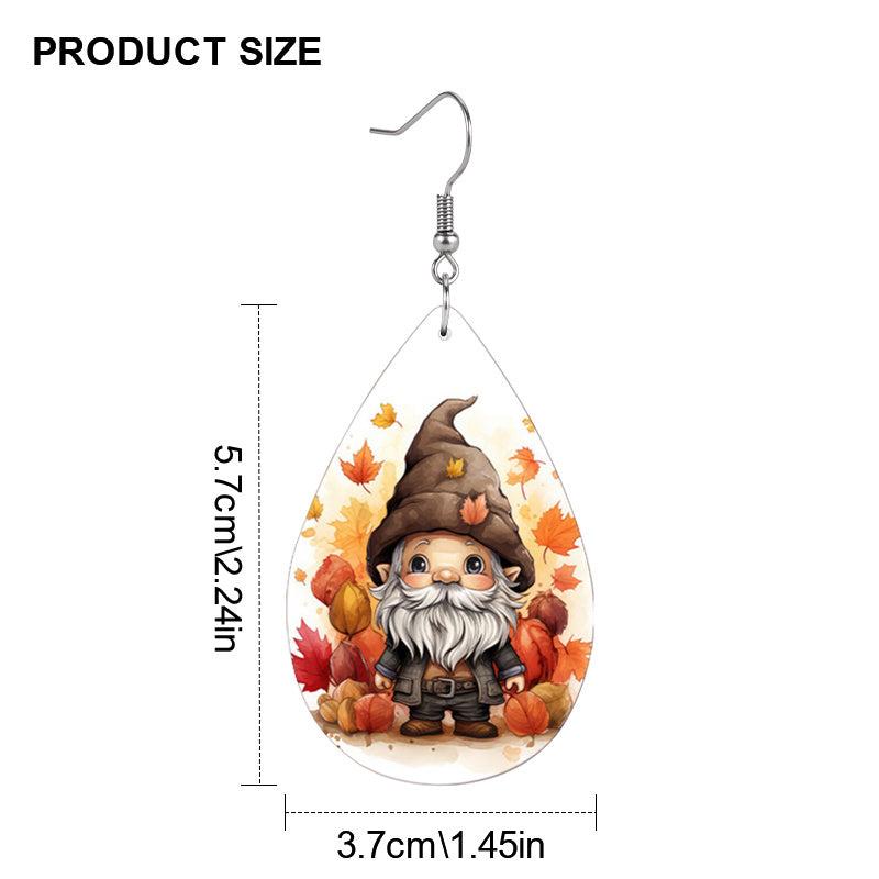 Maple Leaf Gnome Teardrop Faux Leather Earrings
