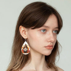 Maple Leaf Gnome Teardrop Faux Leather Earrings