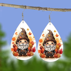 Maple Leaf Gnome Teardrop Faux Leather Earrings