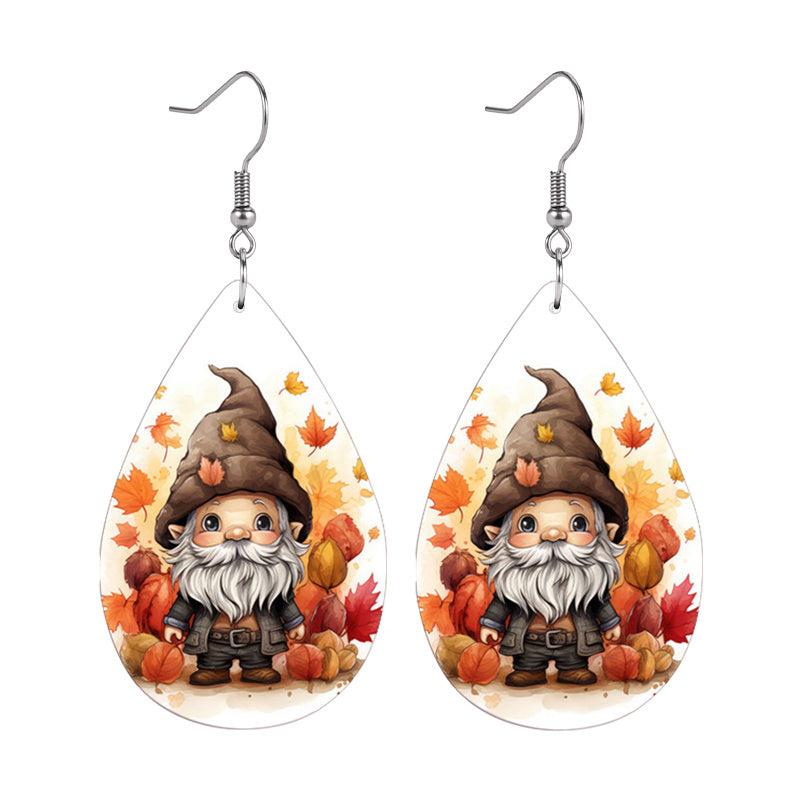Maple Leaf Gnome Teardrop Faux Leather Earrings