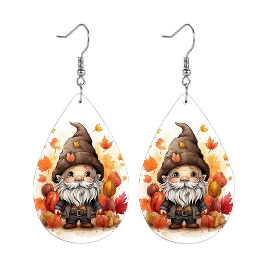 Maple Leaf Gnome Teardrop Faux Leather Earrings