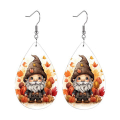 Maple Leaf Gnome Teardrop Faux Leather Earrings