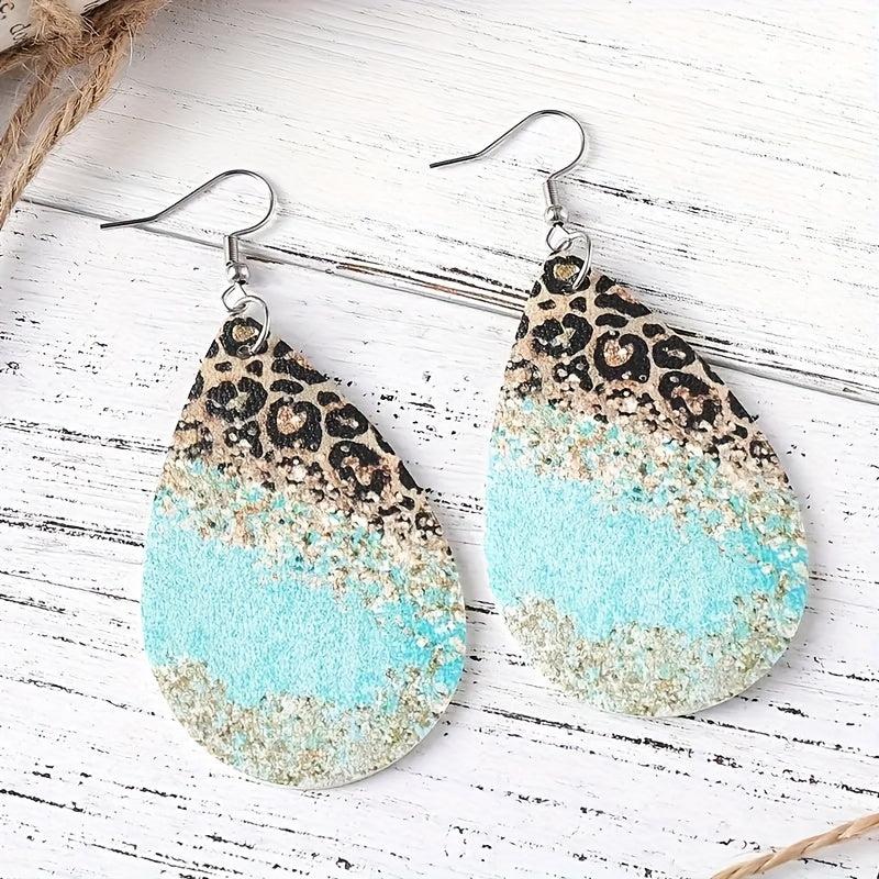 Leopard Pattern PU Leather Hook Earrings Toy Gift