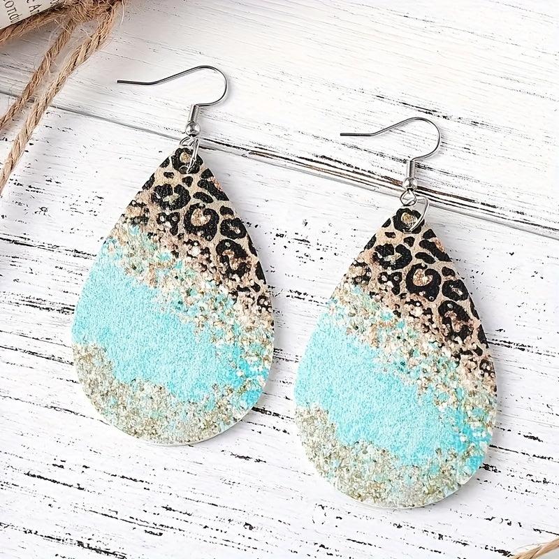 Leopard Pattern PU Leather Hook Earrings Toy Gift