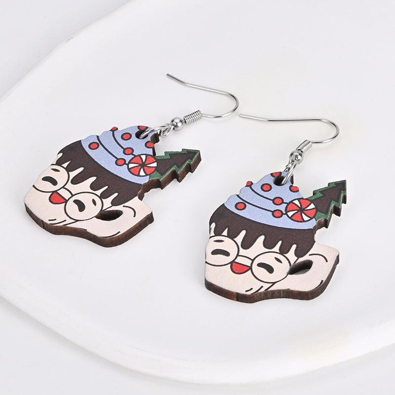 Ice Cream Cup Wooden Earrings Christmas Holiday Gift Party Jewelry