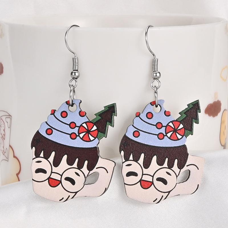 Ice Cream Cup Wooden Earrings Christmas Holiday Gift Party Jewelry
