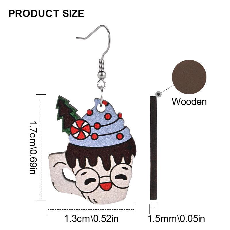 Ice Cream Cup Wooden Earrings Christmas Holiday Gift Party Jewelry