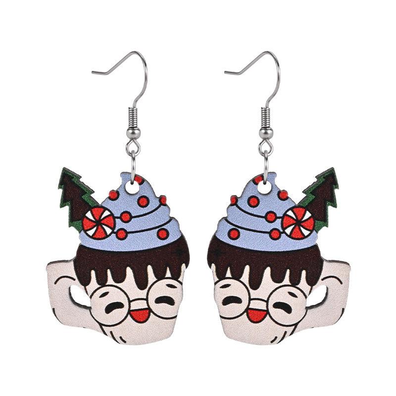 Ice Cream Cup Wooden Earrings Christmas Holiday Gift Party Jewelry