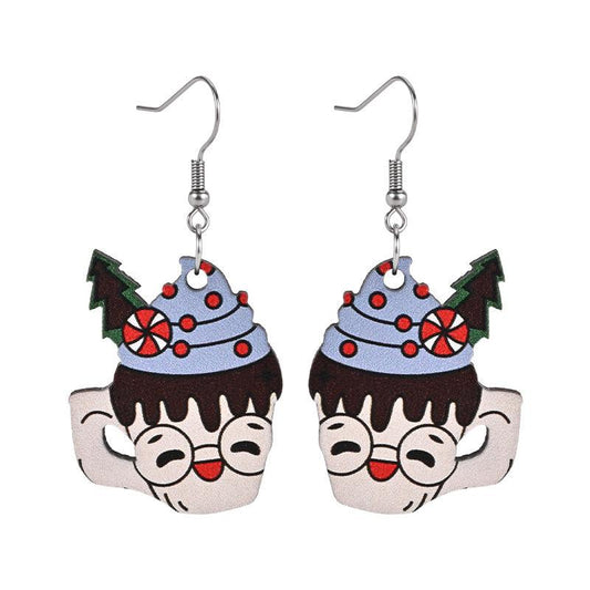 Ice Cream Cup Wooden Earrings Christmas Holiday Gift Party Jewelry
