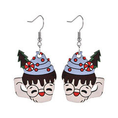 Ice Cream Cup Wooden Earrings Christmas Holiday Gift Party Jewelry
