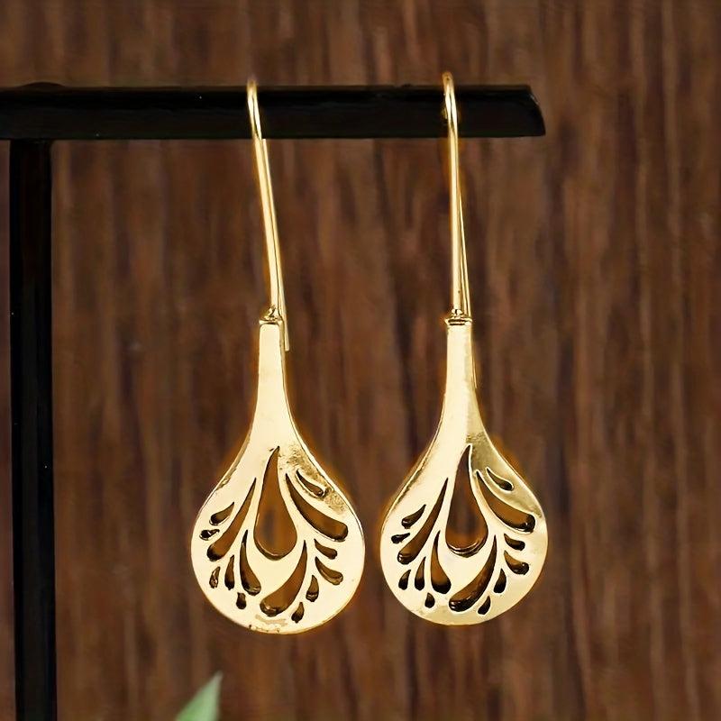 Bohemian Hollow Tree Pattern Water Drop Earrings Vintage Hook Jewelry