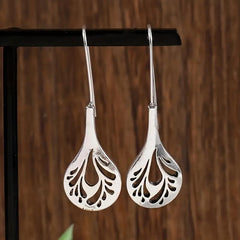 Bohemian Hollow Tree Pattern Water Drop Earrings Vintage Hook Jewelry