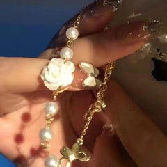 Camellia Bracelet Retro Freshwater Pearl Halloween Gift