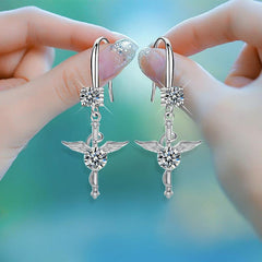 Cross Pendant Earrings Rhinestone Christmas Present