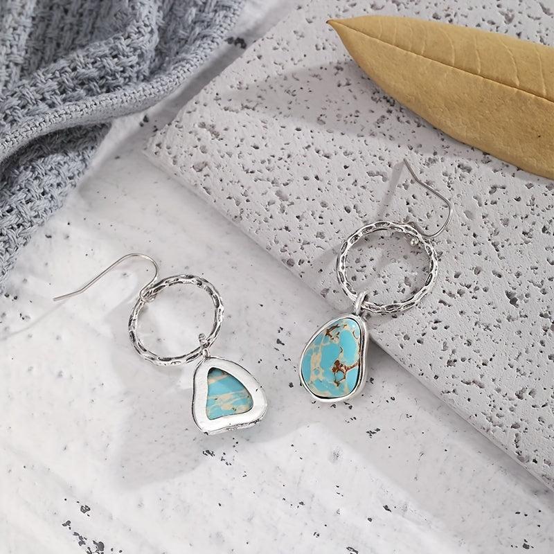 Irregular Pattern Turquoise Earrings Retro Jewelry Gift