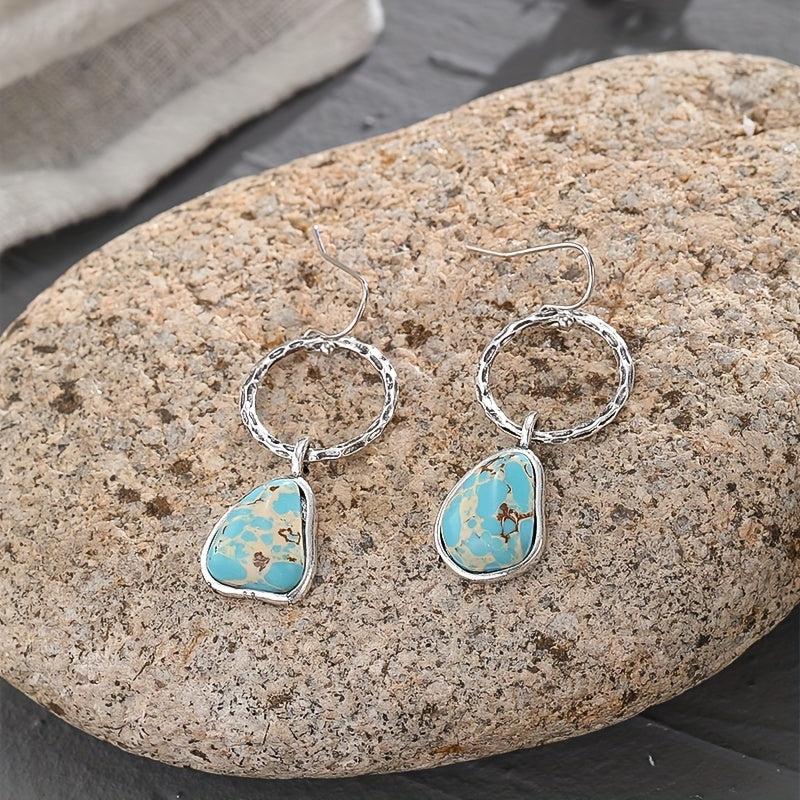 Irregular Pattern Turquoise Earrings Retro Jewelry Gift