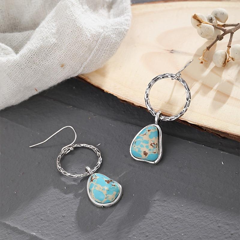 Irregular Pattern Turquoise Earrings Retro Jewelry Gift