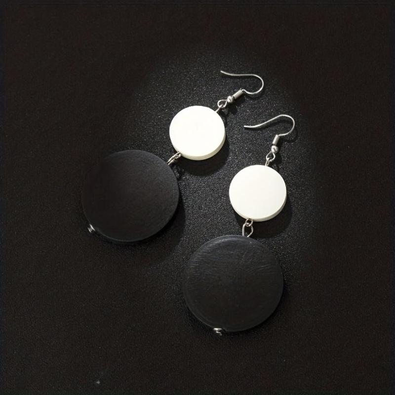 Geometric Wooden Circle Earrings Retro Ear Studs