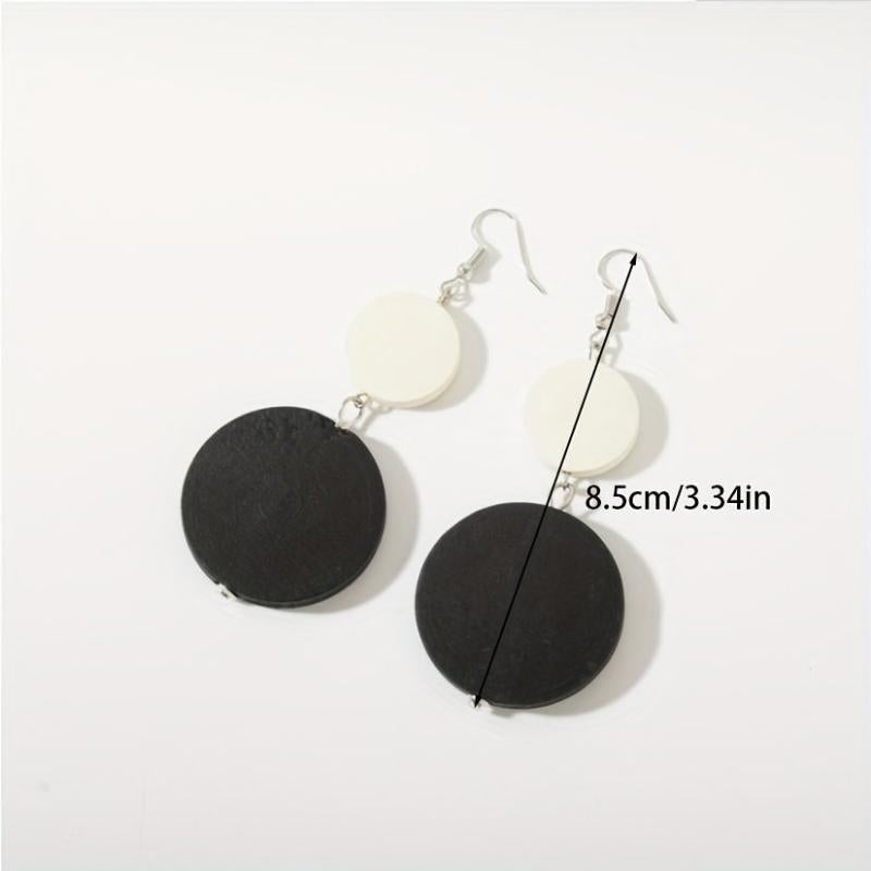 Geometric Wooden Circle Earrings Retro Ear Studs