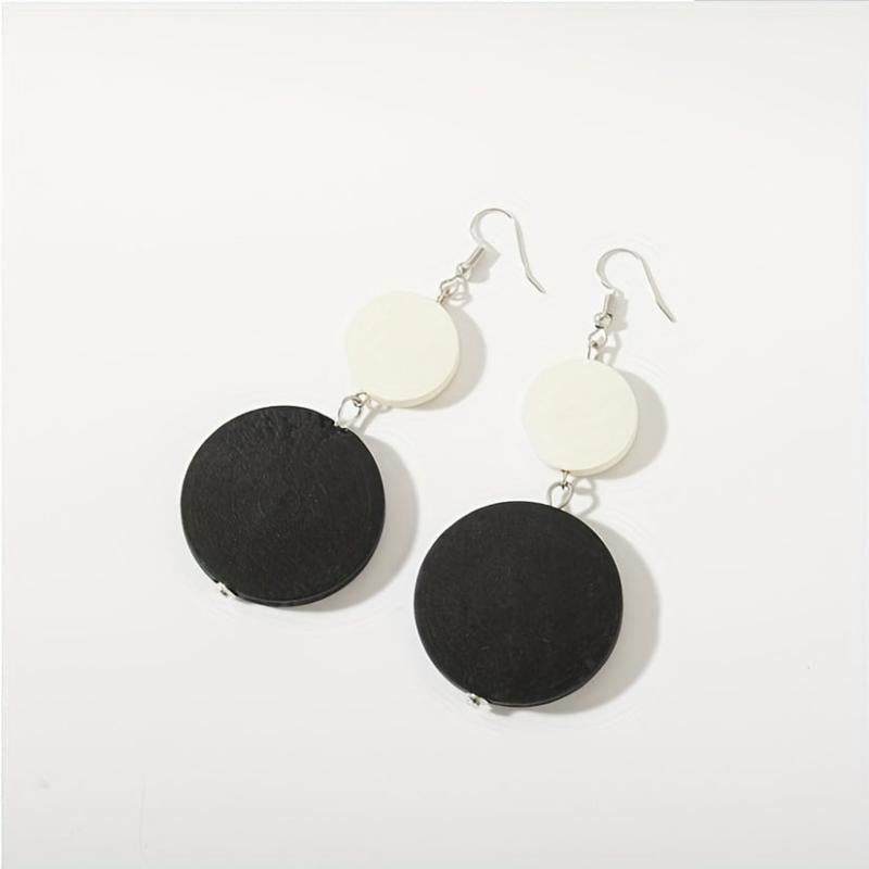 Geometric Wooden Circle Earrings Retro Ear Studs