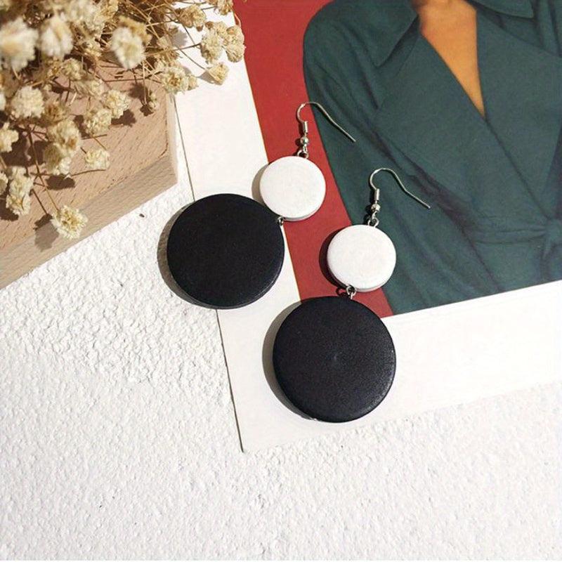 Geometric Wooden Circle Earrings Retro Ear Studs