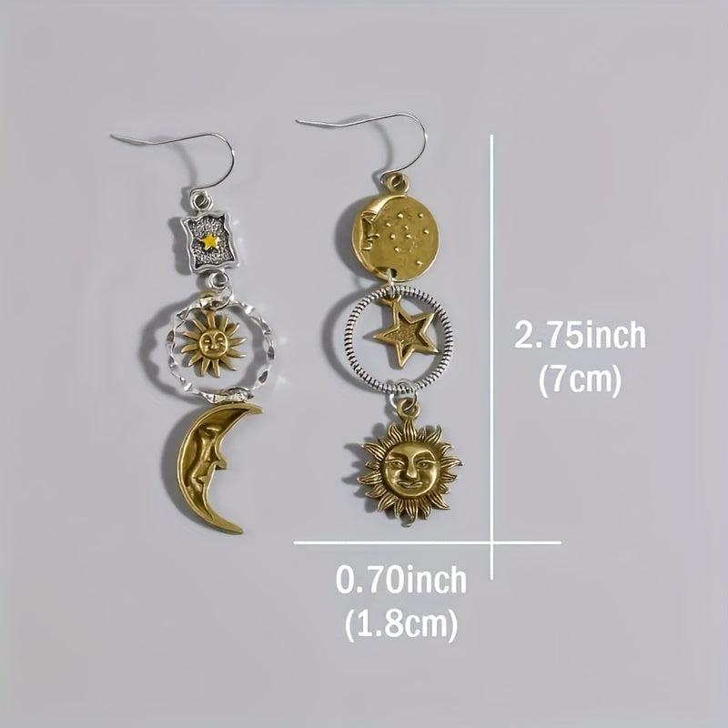 Greek Mythology Face Sun Moon Earrings Bohemian Style Jewelry