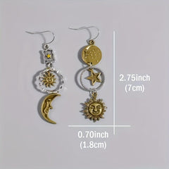 Greek Mythology Face Sun Moon Earrings Bohemian Style Jewelry
