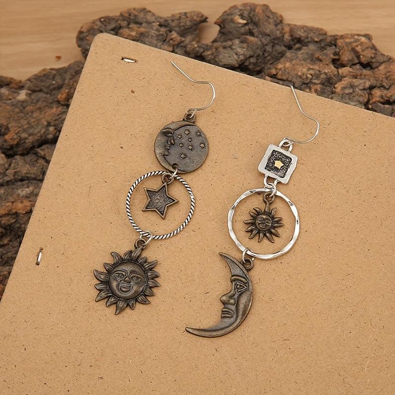 Greek Mythology Face Sun Moon Earrings Bohemian Style Jewelry
