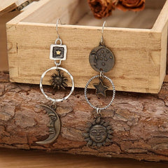 Greek Mythology Face Sun Moon Earrings Bohemian Style Jewelry