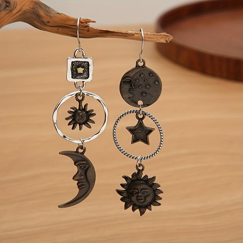 Greek Mythology Face Sun Moon Earrings Bohemian Style Jewelry