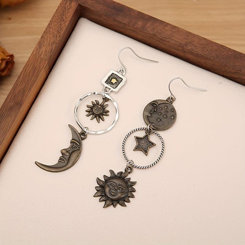 Greek Mythology Face Sun Moon Earrings Bohemian Style Jewelry