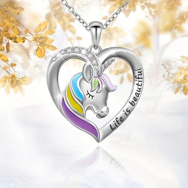 Unicorn Necklace Rainbow Heart Pendant for Parties Banquets Birthday Cards