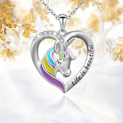Unicorn Necklace Rainbow Heart Pendant for Parties Banquets Birthday Cards